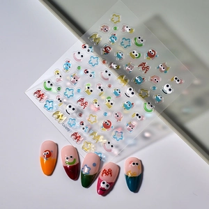 3D translucent jelly nail stickers with cartoon faces and stars, model Co-072
