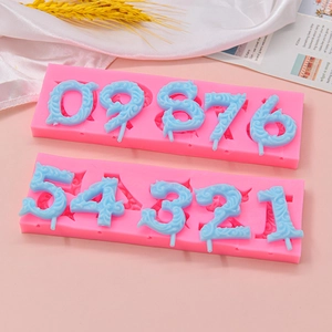 Pink 0-9 number silicone molds with relief patterns for cake decorating and DIY baking