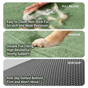 Green plush pet bed with durable fabric, thick filling and non-slip bottom for cats and dogs