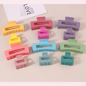 Matte rectangular hollow shark hair clips in assorted sizes and vibrant pastel colors