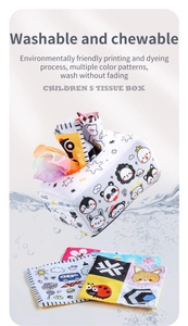 Waschbare Baby-Taschentuchbox mit Cartoon-Tieren und bunten Stofftüchern