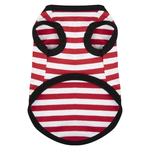Classic red and white striped cotton dog vest with black trim for small pets