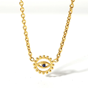 Collier en acier inoxydable plaqué or 18K avec pendentif œil d'ange et pierre bleue