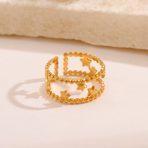 Double-layered 18K gold plated stainless steel star ring with adjustable open design
