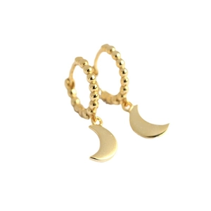 Gold minimalist S925 sterling silver hoop earrings with beads and crescent moon charms