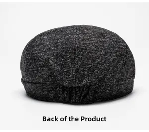 Rear view of warm grey wool blend ivy cap showing dense knit texture and premium finish