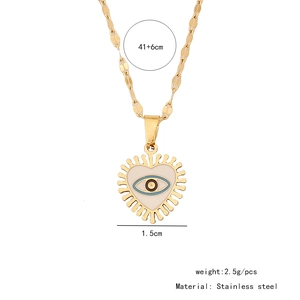 Detail of stainless steel necklace with evil eye heart pendant and dimensions 41+6cm