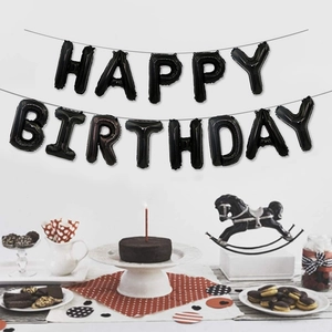 Kit de ballons Happy Birthday en aluminium noir 16 pouces pour fête d'enfants