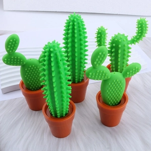 Five assorted green silicone cactus ballpoint pens with brown flower pot bases