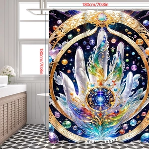 Rideau De Douche Polyester Imperméable Mystique Astrologie Palme Mandala Éléphant Artistique Floral Décor Salle De Bain Crochets