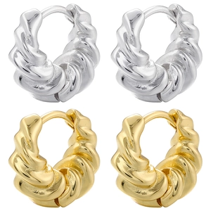 Twisted hoop earrings in gold and silver finish with croissant screw texture design