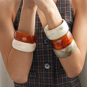 Retro Resin Bangle Bracelet Marble Texture Amber Tortoiseshell Pattern Geometric Round Fashion Jewelry For Women