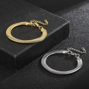 Minimalist gold and silver snake chain bracelets in titanium steel with lobster clasp