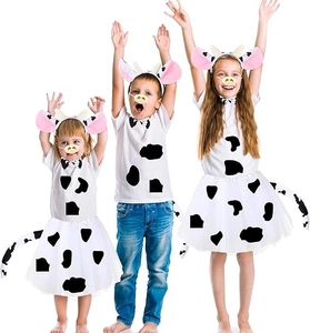 Detailed cow costume set for kids including headband, nose, bow tie and tail skirt accessories
