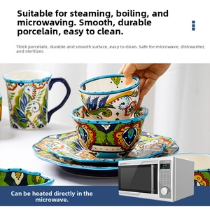 Durable hand-painted bohemian ceramic dinnerware safe for microwave and dishwasher