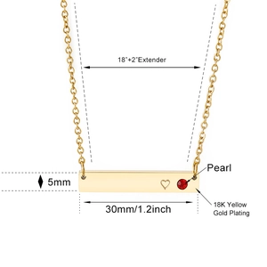 18K yellow gold plated bar necklace featuring red pearl and heart pendant for women