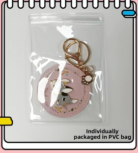 Pink PU leather cat keychain with rose gold clasp individually packed in PVC bag
