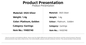 S925 silver conch earrings specifications showing 1.4g weight and platinum color details