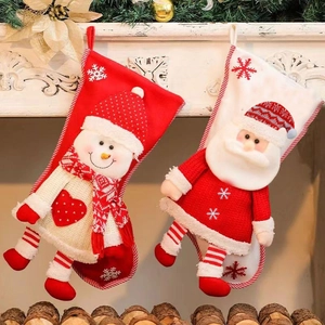3D Christmas Stocking Large Hanging Gift Bag Santa Claus Snowman Knitted Plush Stocking For Festival Party Home Decor