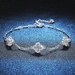 S925 Sterling Silver Moissanite Bracelet D Color Flower Four Leaf Clover Charm Link Bracelet For Women Elegant Fashion Jewelry Gift