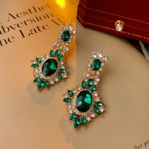 Emerald Green Oval Dangle Earrings With 925 Sterling Silver Earring Post Retro Baroque Palace Style Luxury Jewelry For Women