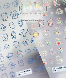 Détail d'autocollants nail art 3D gaufrés avec d'adorables motifs d'ours et de lapin