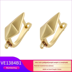 Detailed view of gold brass geometric U-shaped earring hooks with 18mm length and loop
