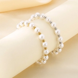 Fresh Sweet Titanium Steel Beaded Artificial Pearl Bracelet For Women Gold Silver Beads Round Lobster Clasp Jewelry