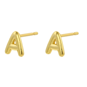 Polished 18K gold-plated alphabet A stud earrings for women with a minimalist sleek finish