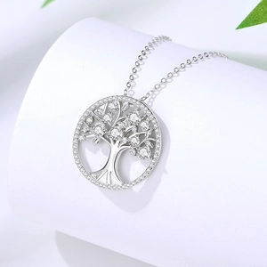 Elegant S925 silver Tree of Life necklace featuring a sparkling circular zircon pendant