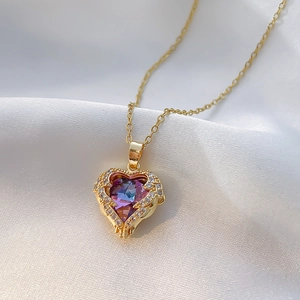 Heart Of The Ocean Titanium Steel Necklace With Zircon Gradient Heart Pendant 18K Gold Plated Luxury Clavicle Chain For Women