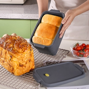 Silicone Bread Loaf Pan Foldable Toast Mold With Lid Rectangular Baking Pan Heat Resistant Food Storage Container Grey