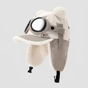 Details von Kinder Winter Fliegermütze mit Schutzbrille und weichem Fleece-Futter