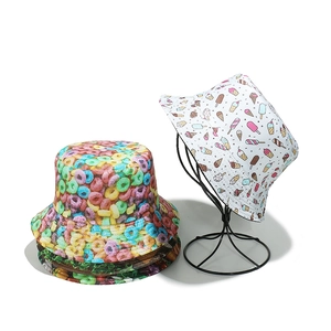 Women's summer bucket hats with colorful donut and ice cream prints for sun protection