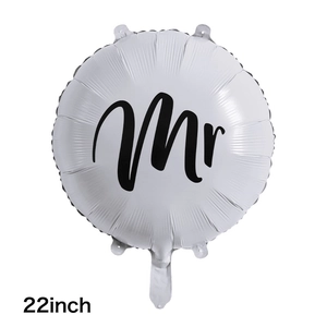 Detailed 22 inch silver round foil balloon featuring black cursive Mr script for weddings