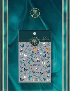 Macro detail of butterfly nail art stickers model TS-122 with colorful butterfly motifs