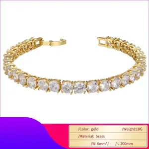 6mm wide 18K gold plated tennis bracelet with round cubic zirconia for men and women