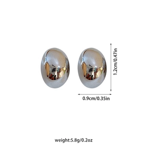 Polished silver bean stud earrings with dimensions of 1.2cm height and 0.9cm width