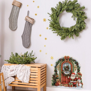 Weihnachtswandaufkleber mit Weihnachtsmann, Schneeflocken und Sternen für Heimdekoration