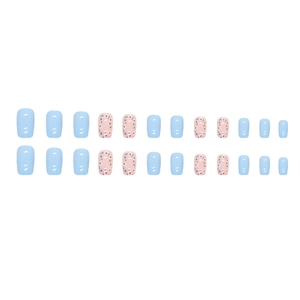 Faux ongles bleus et roses à motif floral, lot de 24 pièces de forme carrée