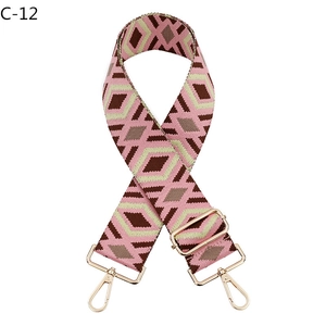 Adjustable wide canvas shoulder strap with pink and brown diamond geometric patterns
