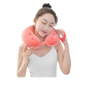 Pink memory foam U-shaped travel neck pillow for comfortable cervical support