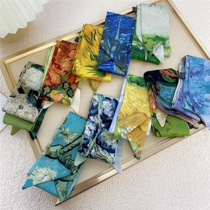 Van Gogh Oil Painting Art Print Narrow Twilly Scarf For Handbags Hair Accessories Long Polyester Satin Like Ribbon