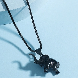 Hip hop black elephant pendant necklace with box chain for men's trendy fashion styles