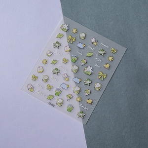 Detail of 5D embossed nail stickers featuring cute rabbit and flower motifs TS-082
