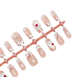 3D cat eye press-on nails with sea salt cake design and cute 3D bow accents in size XS