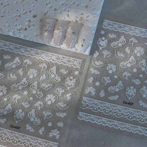 5D Embossed Nail Art Stickers White Lace Floral Design With Artificial Pearl Patterns Self Adhesive Manicure Decoration For Women