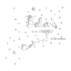 Silberne Acryl-Wandaufkleber zu Weihnachten mit Believe in the magic of the season Schrift