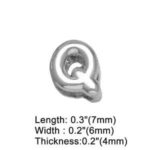 Ciondolo lettera Q in argento lucido, dimensioni 7mm x 6mm x 4mm per gioielli fai da te