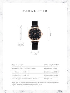 Detailed parameter diagram of starry sky watch with magnetic band and rose gold case